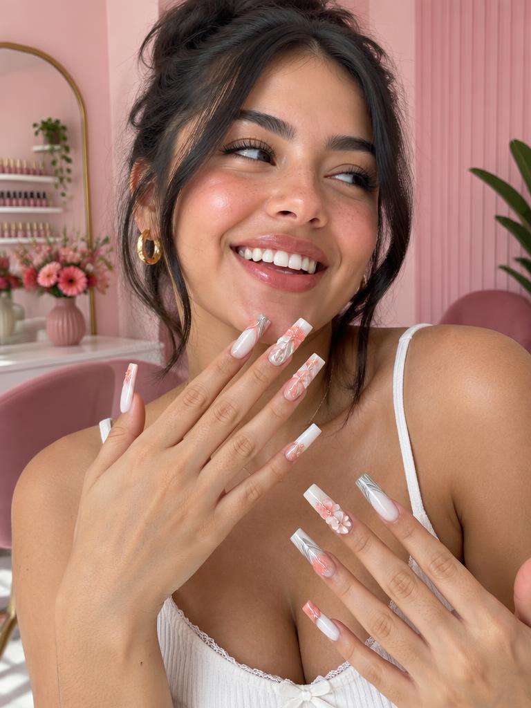 Sculpted florals custom nail set