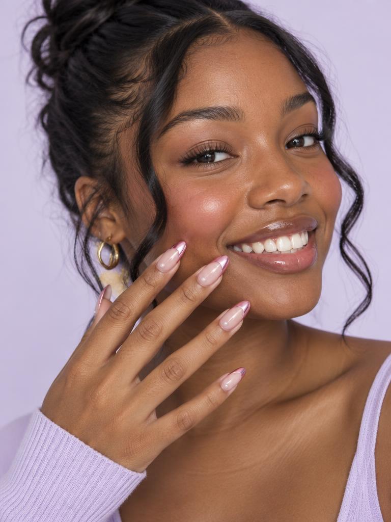Pink chrome custom nail set